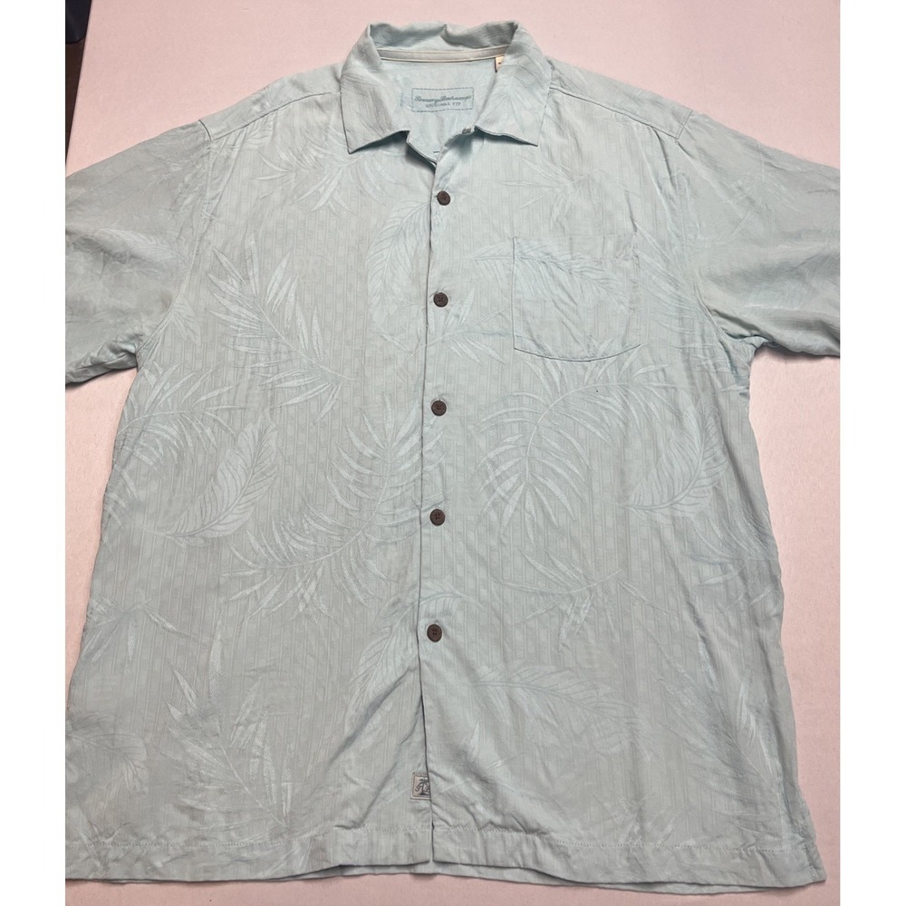 Tommy Bahama 100% Silk Hawaiian Button Up Short Sleeve Blue Floral Men's Medium - Picture 2 of 7
